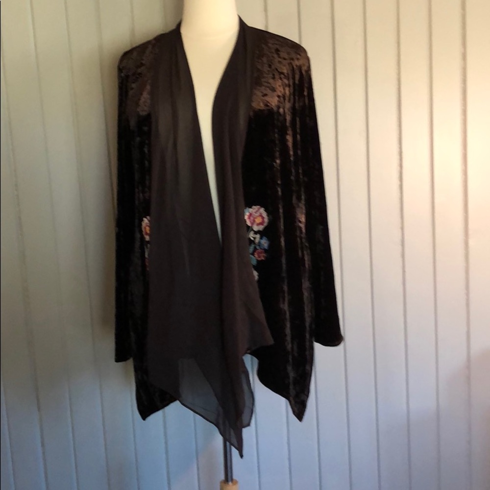 ANDREE VELOUR EMBROIDERED CARDIGAN SZ 3X